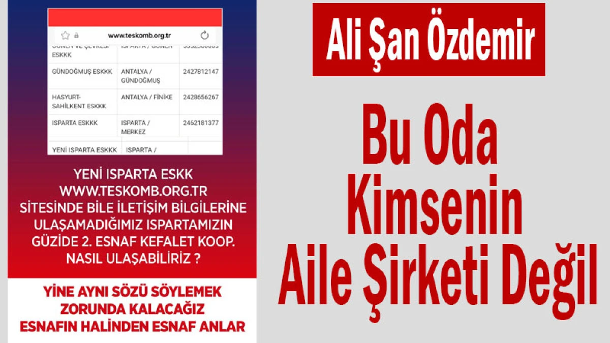 Ali Şan &Ouml;zdemir: &ldquo;Bu Oda Kimsenin Aile Şirketi Değil&rdquo;