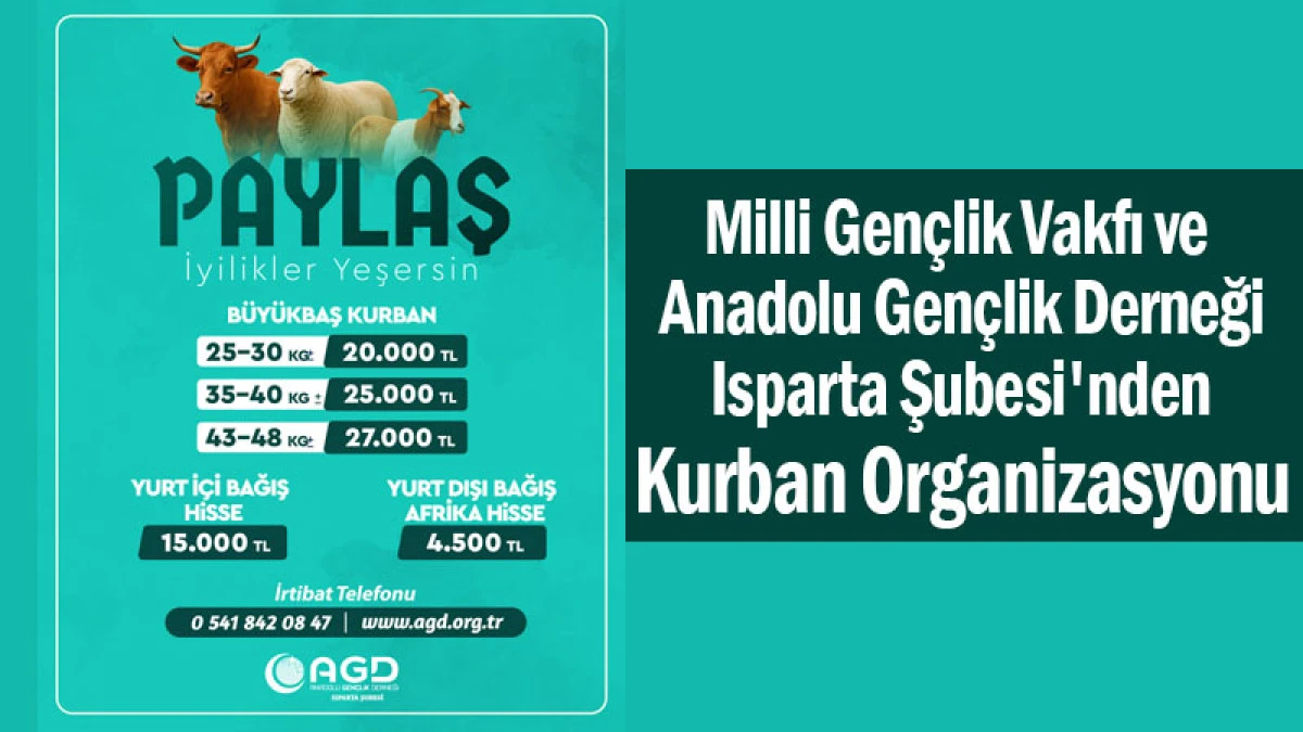 Milli Gençlik Vakfı ve Anadolu Gençlik Derneği Isparta Şubesi'nden Kurban Organizasyonu